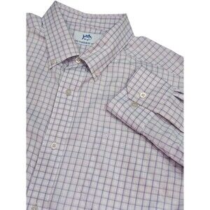 Southern Tide Shirt Mens L Performance Stretch Button Down Purple Gingham Check